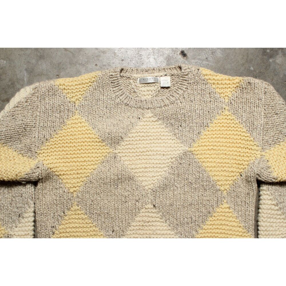Vintage 90's Liz Claiborne Hand Knit 100% Wool Chunky Knit Sweater - Medium - Picture 2 of 5